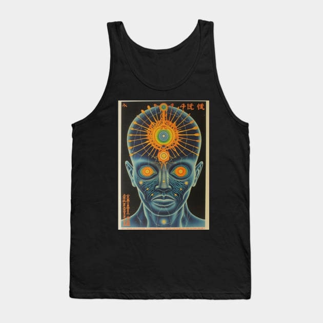 Retro Sci-Fi Third Eye Awakened Man Vintage Artwork - Cosmic Enlightenment Tank Top by Soulphur Media